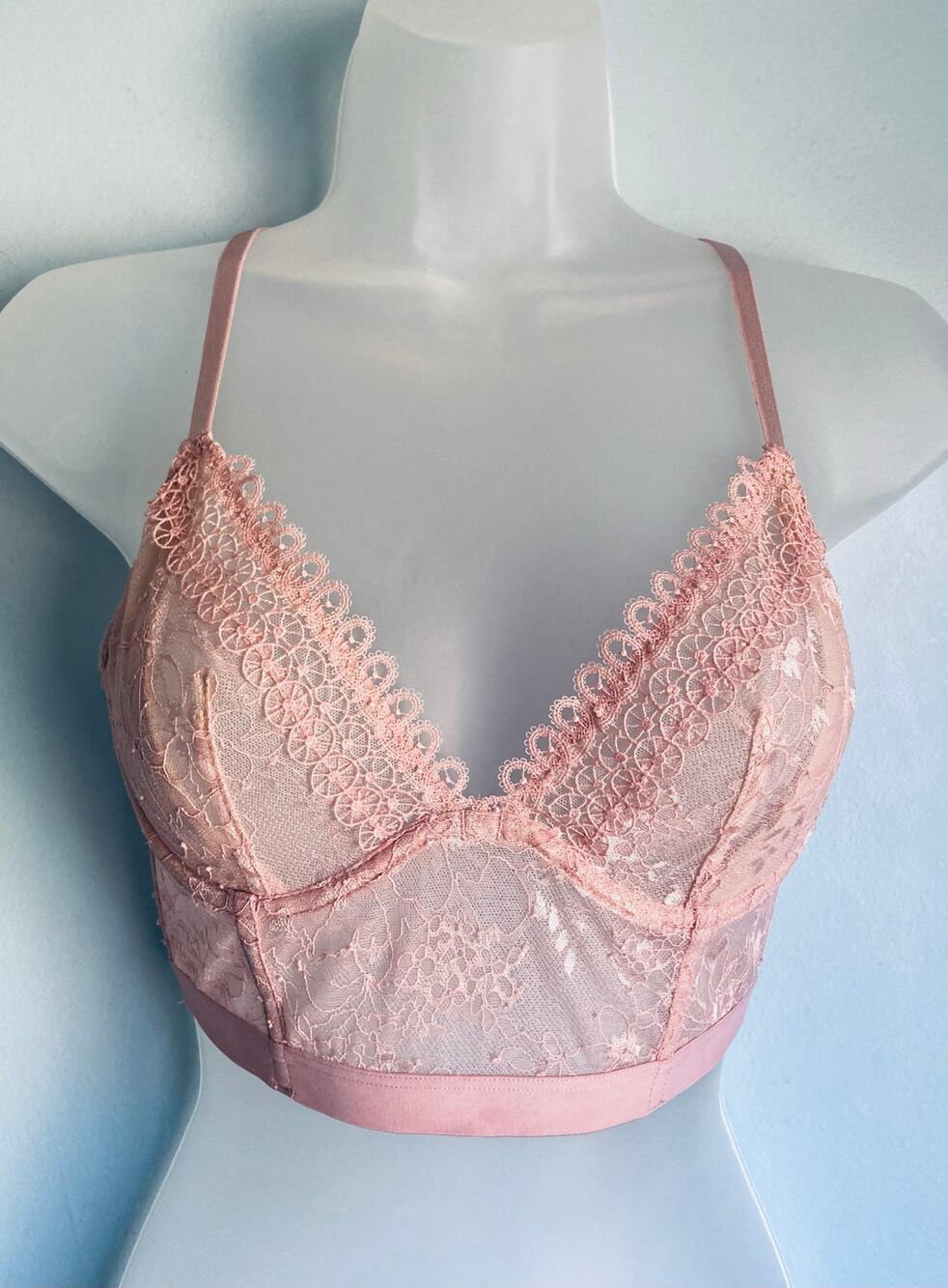 Victoria's Secret Bra Longline 32C Pink Lace Bralette